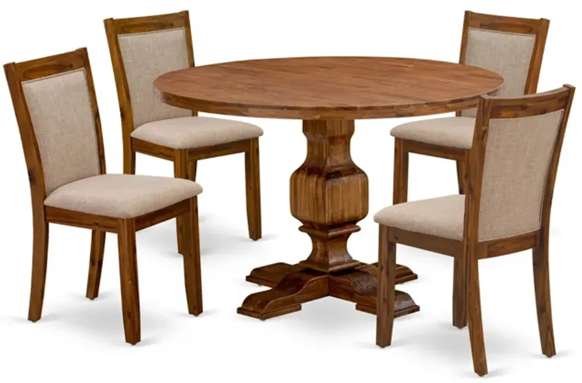 East West Furniture I3MZ5-N04 5-Pc Dinner Table Set - Round Kitchen Table and 4 Light Tan Color Parson Chairs with High Back - Antique Walnut Finish