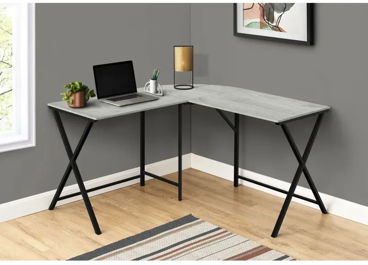 Monarch Specialties I 7196 Computer Desk, Home Office, Corner, 55"L, L Shape, Work, Laptop, Metal, Laminate, Grey, Black, Contemporary, Modern