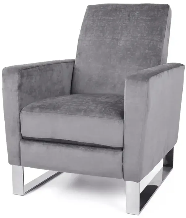 Reki Push Back Manual Recliner Chair, Stainless Steel Legs, Gray - Benzara