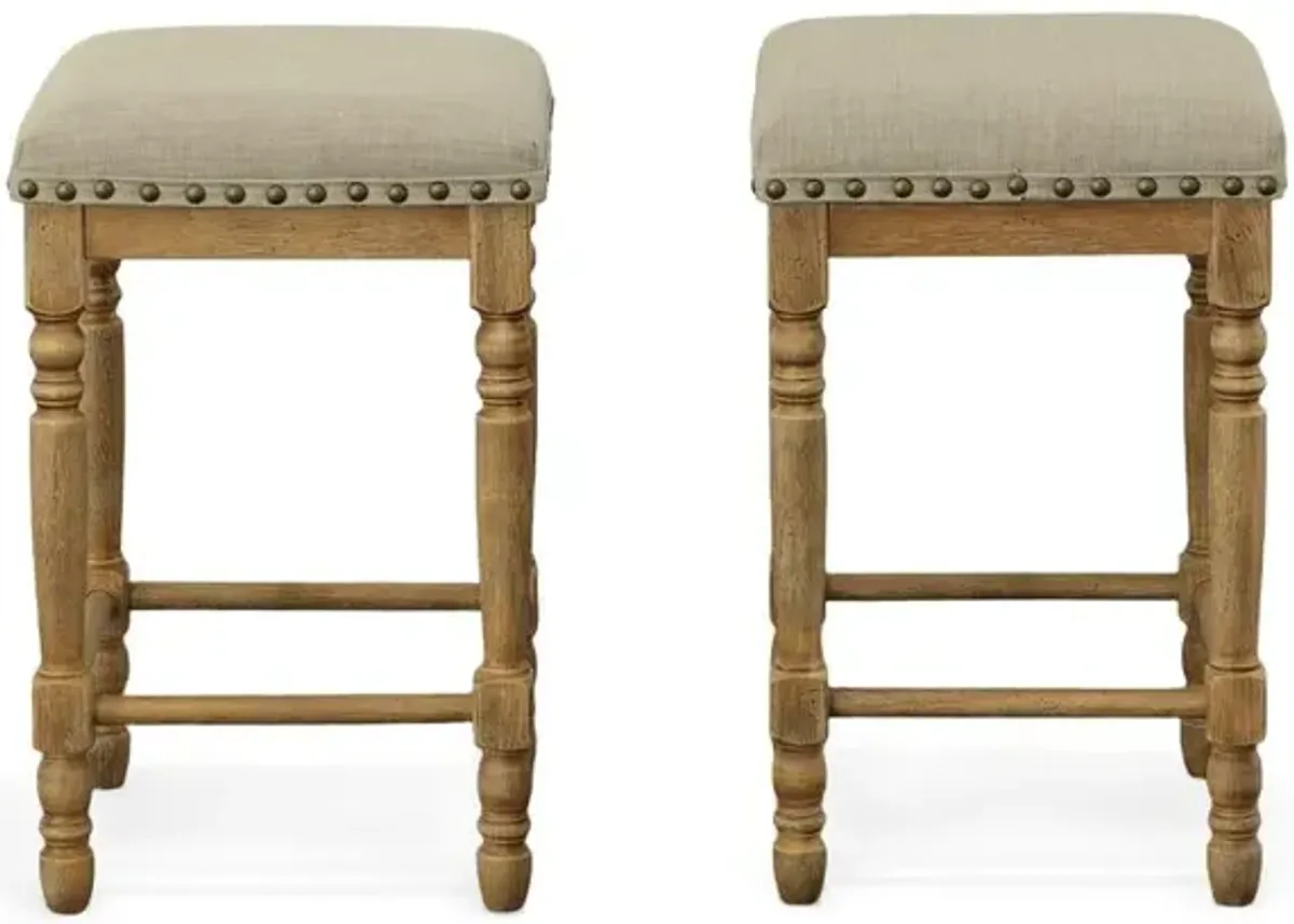 Carolina Living Brittany Deluxe  Barstools - Set of 2 -Vintage Honey - Linen Upholstery