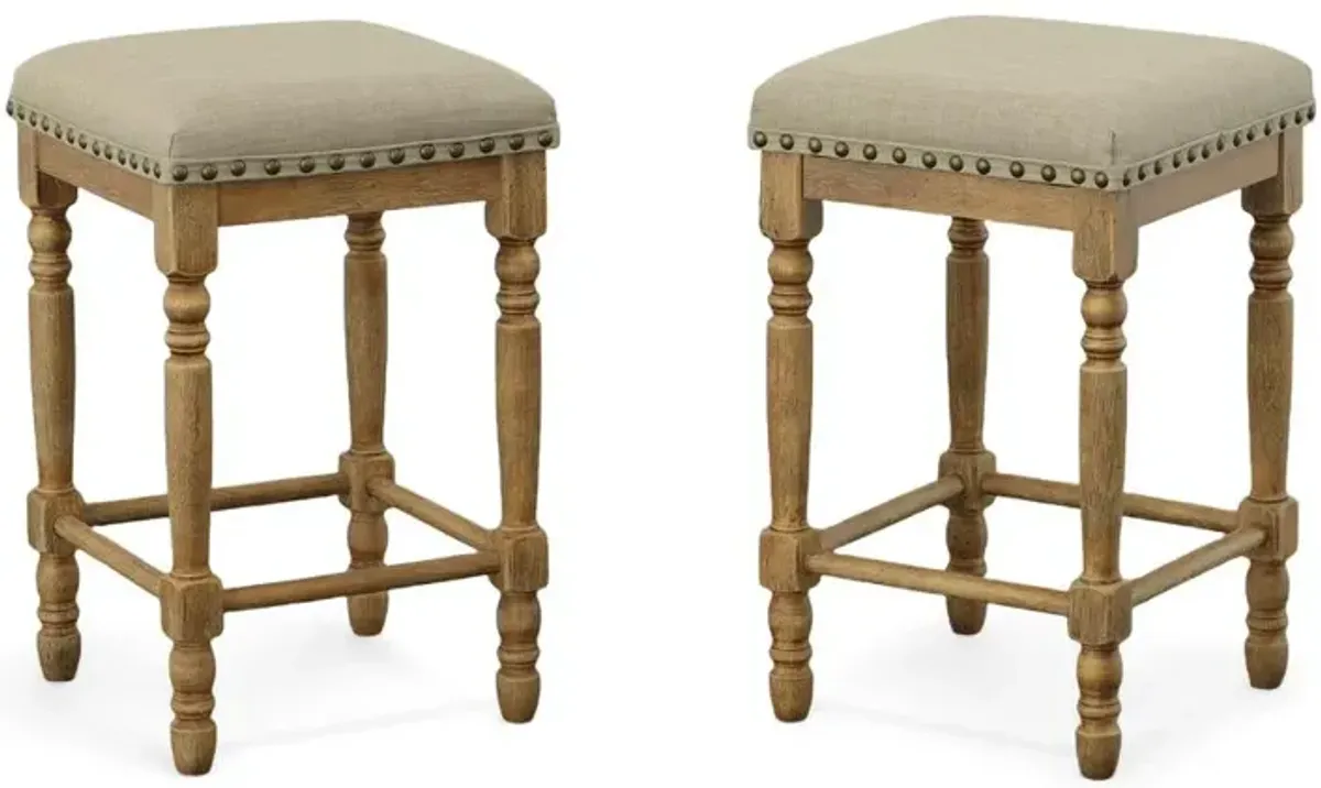 Carolina Living Brittany Deluxe  Barstools - Set of 2 -Vintage Honey - Linen Upholstery