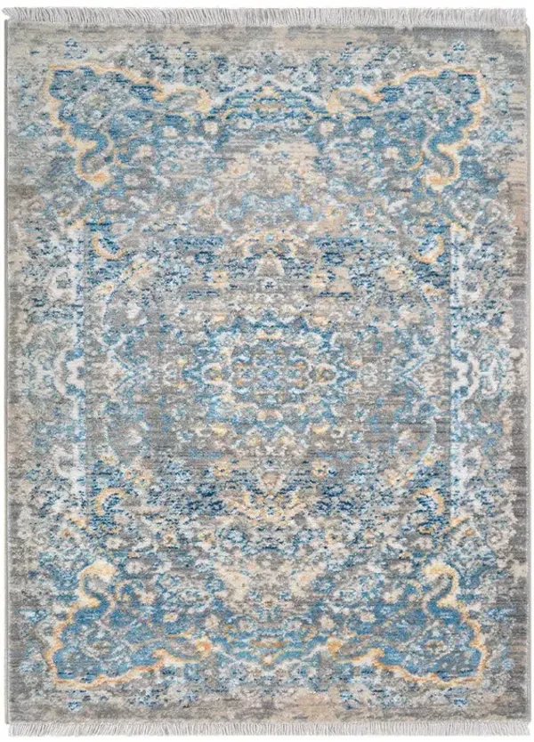 RUGSOTIC CARPETS MACHINE MADE POLYESTER AREA RUGS  - 3'11''x5'10'', Rectangle Shape, Gray Blue Color, Classic Oriental Traditional  Design, Low Pile Machine Made Area Rugs (M00100)