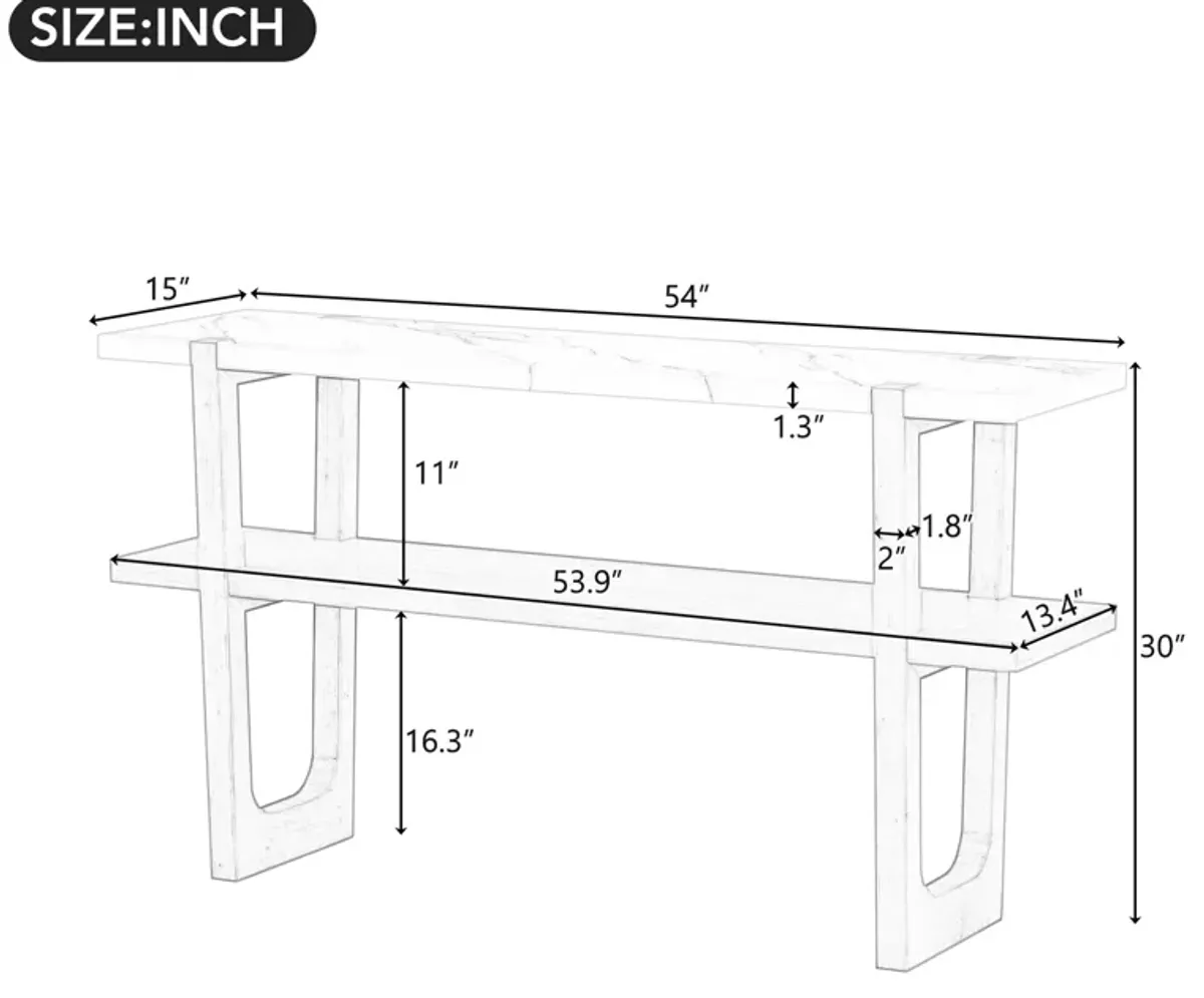 Clihome Narrow Console Table with Marble-Effect Top, Retro Entryway Table with Open Shelf, Sofa Table for Entryway, Hallway and Living Room (Espresso)