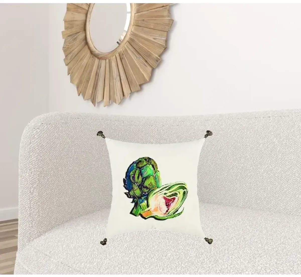 Hivvago White Green Embroidered Artichoke Throw Pillow