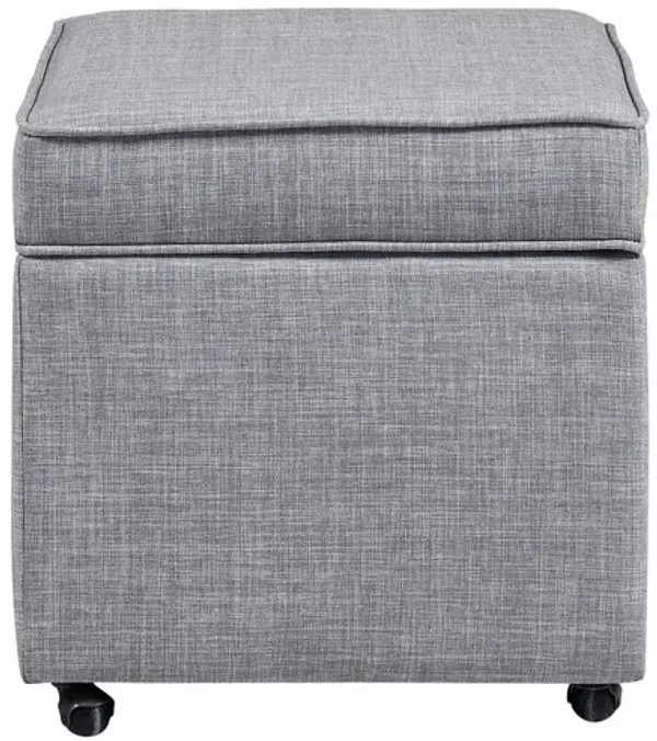 Hivvago 20" Light Grey 100% Linen Rolling Striped Storage Ottoman