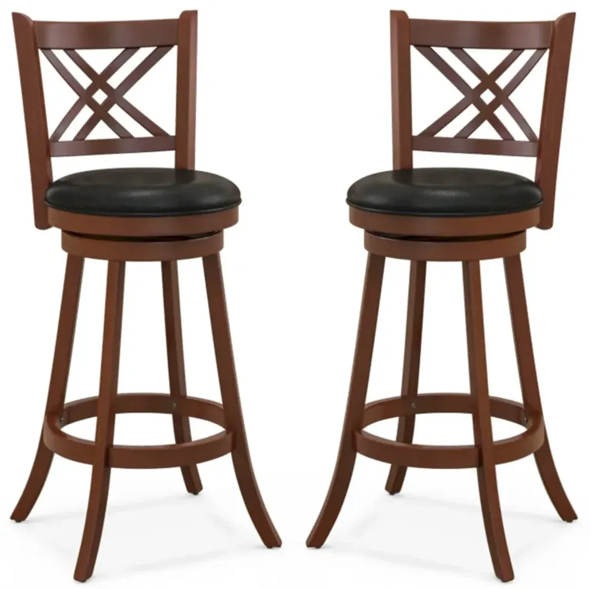 Hivvago 360° Swivel Upholstered Barstools Set of 2 with Back and Footrest