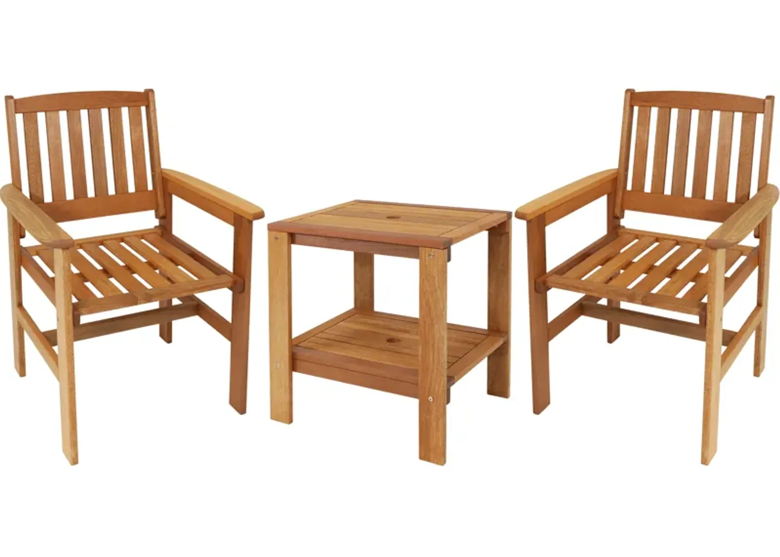 Sunnydaze Meranti Wood 3-Piece Patio Conversation Set with 2 Chairs