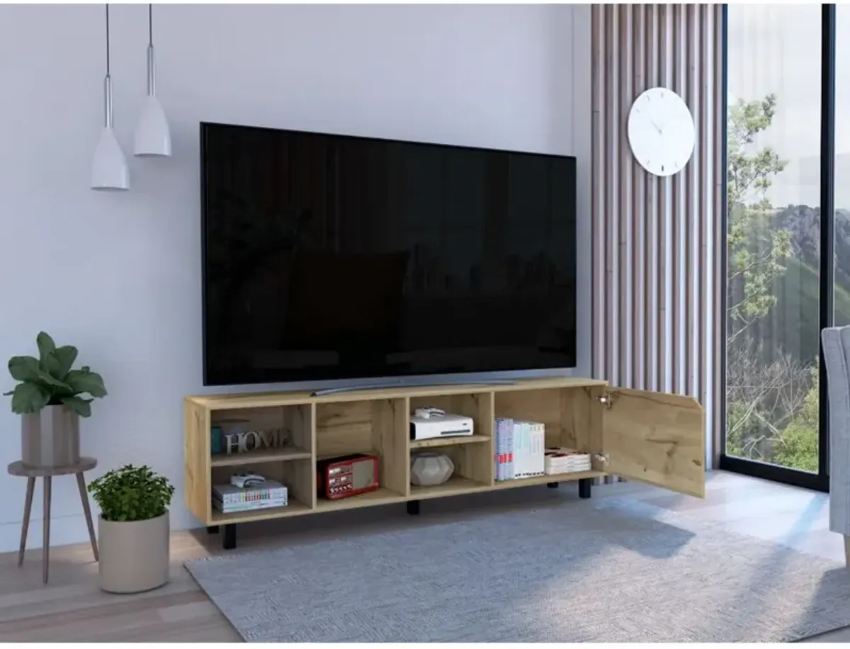 DEPOT E-SHOP Conquest Tv Stand for TV´s up 70", Four Open Shelves, Five Legs, Light Oak