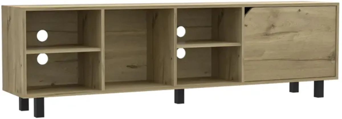 DEPOT E-SHOP Conquest Tv Stand for TV´s up 70", Four Open Shelves, Five Legs, Light Oak