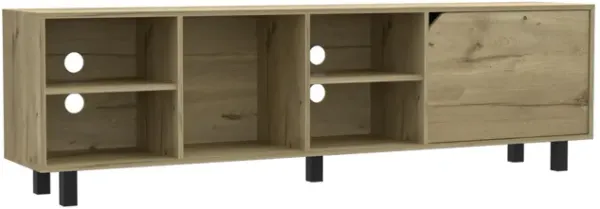 DEPOT E-SHOP Conquest Tv Stand for TV´s up 70", Four Open Shelves, Five Legs, Light Oak