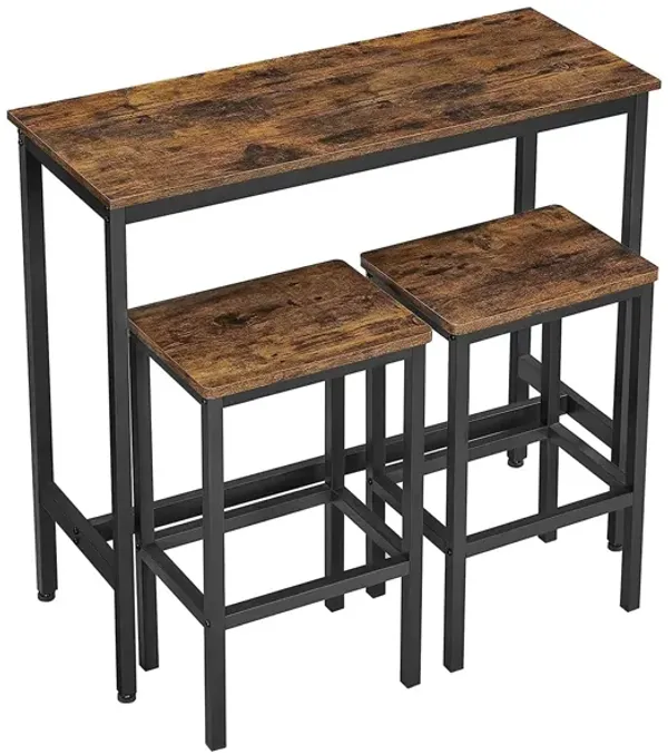 Hivvago Industrial Brown Bar Table with 2 Stools