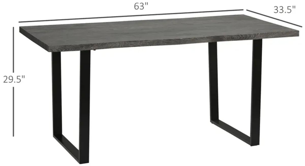 Grey Industrial Dining: 63" Table with Wave-edged Top for 6 People