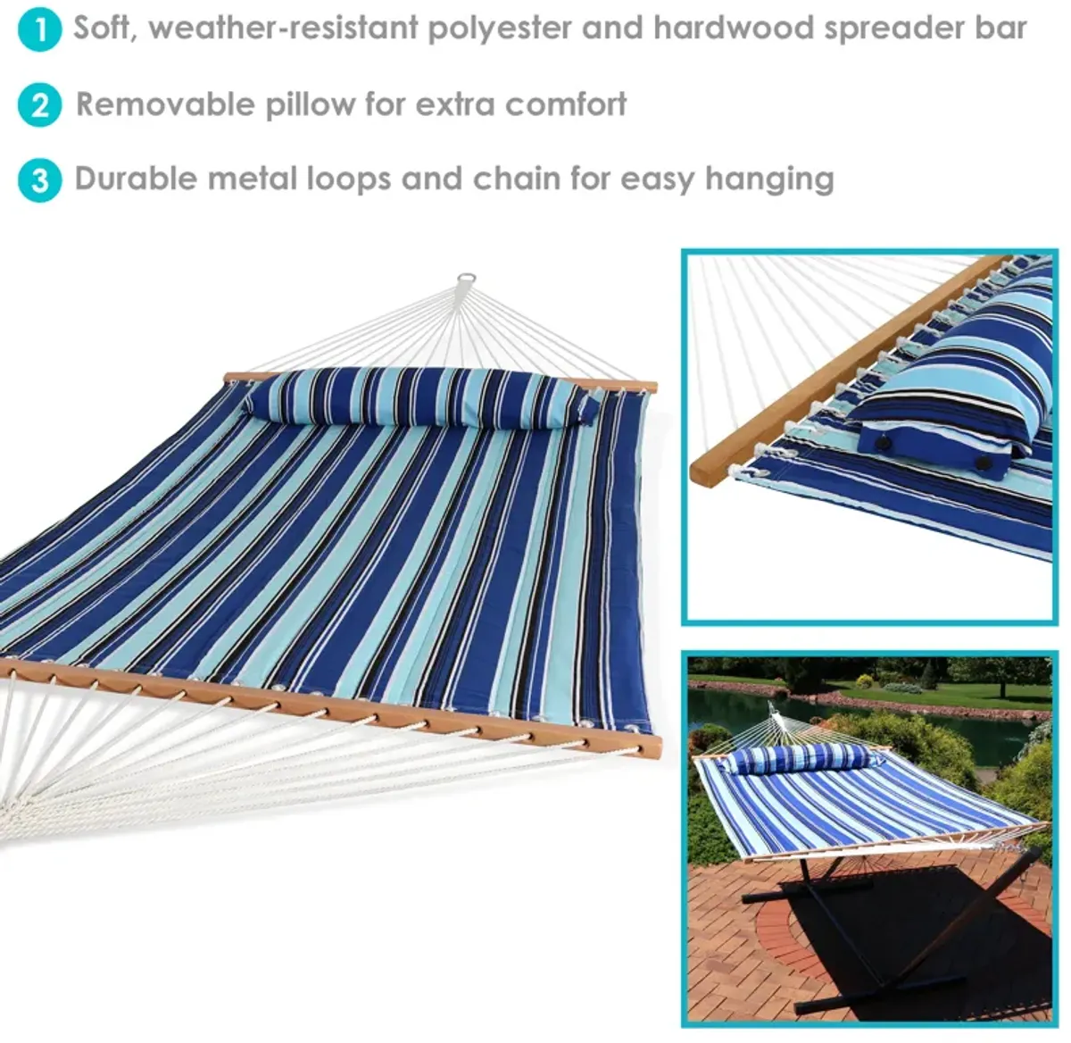 Sunnydaze Large Quilted Hammock with Spreader Bars and Pillow