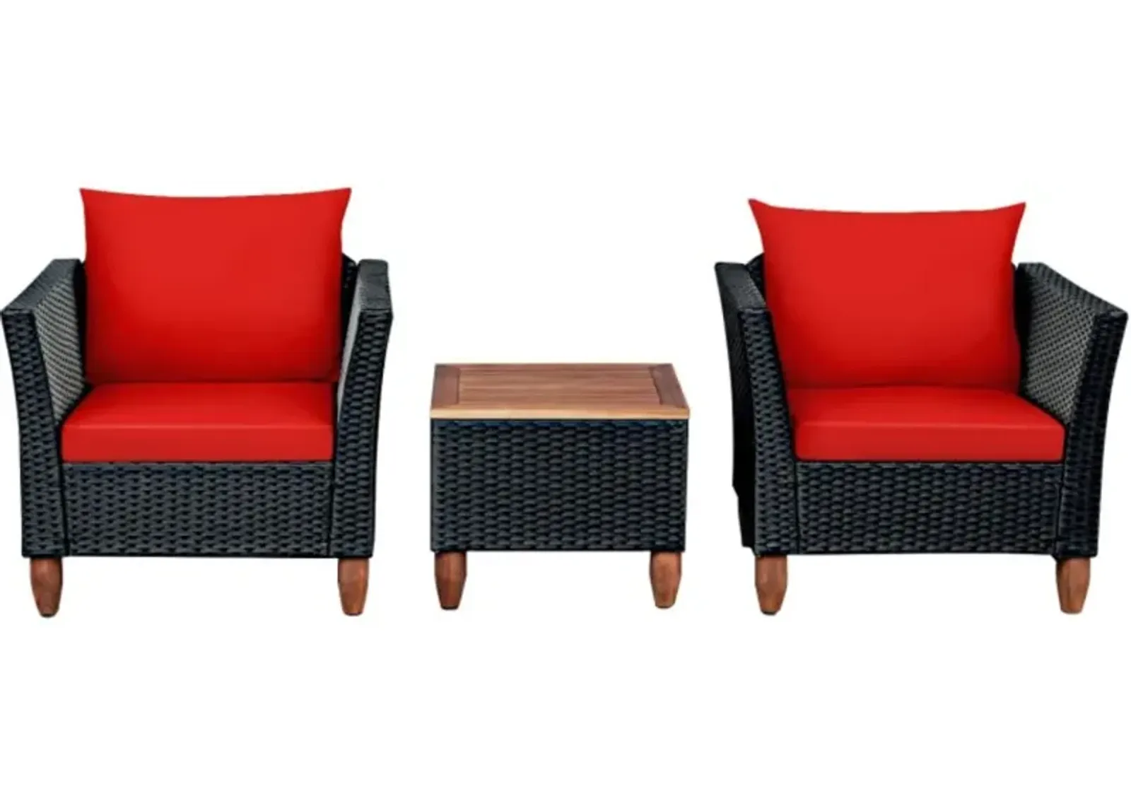 Hivvago 3 Pieces Patio Wicker Furniture Set with Cushions and Acacia Wood Coffee Table Outdoor