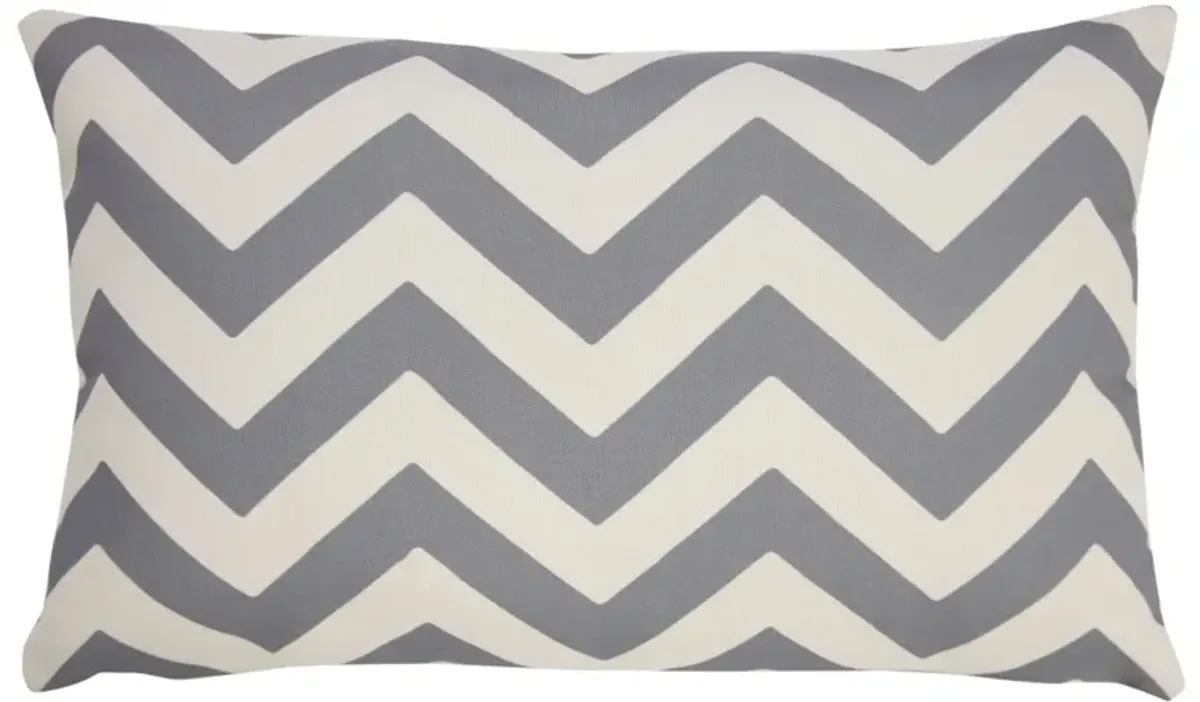 20" Gray and White Chevron Outdoor Lumbar Throw Pillow