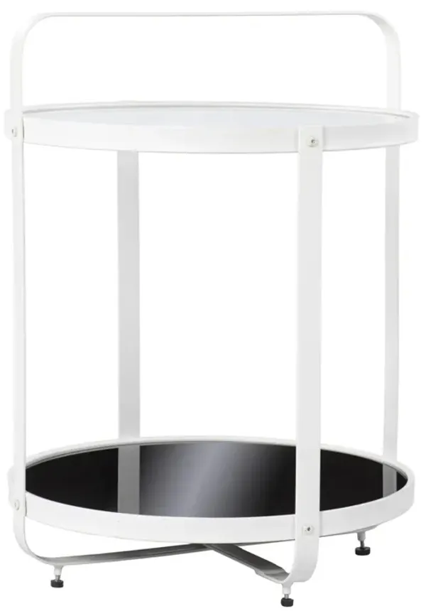 Hivvago 27 Inch White Glass And Iron Round End Table With Shelf