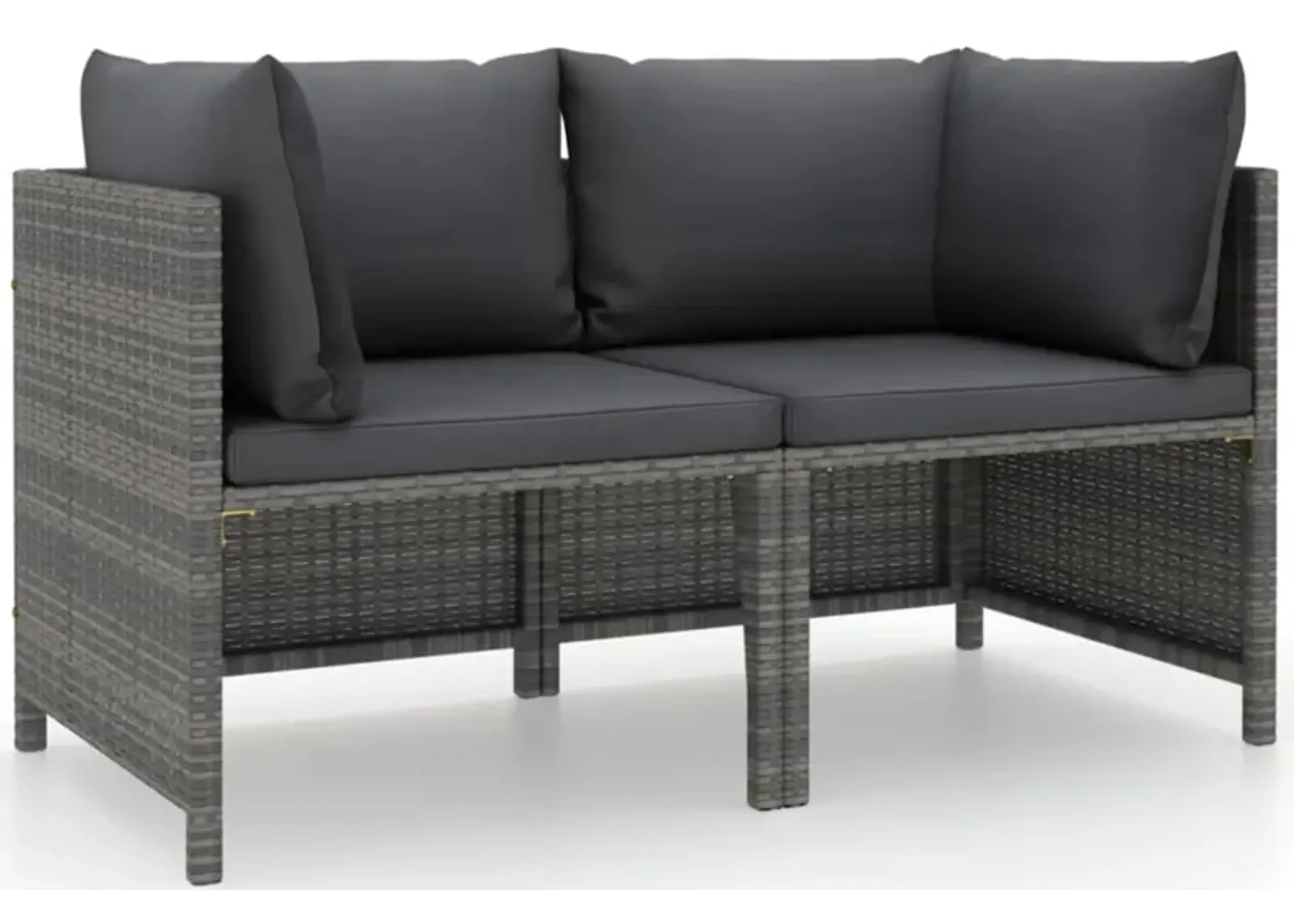 vidaXL 2-Seater Patio Sofa with Cushions Gray Poly Rattan