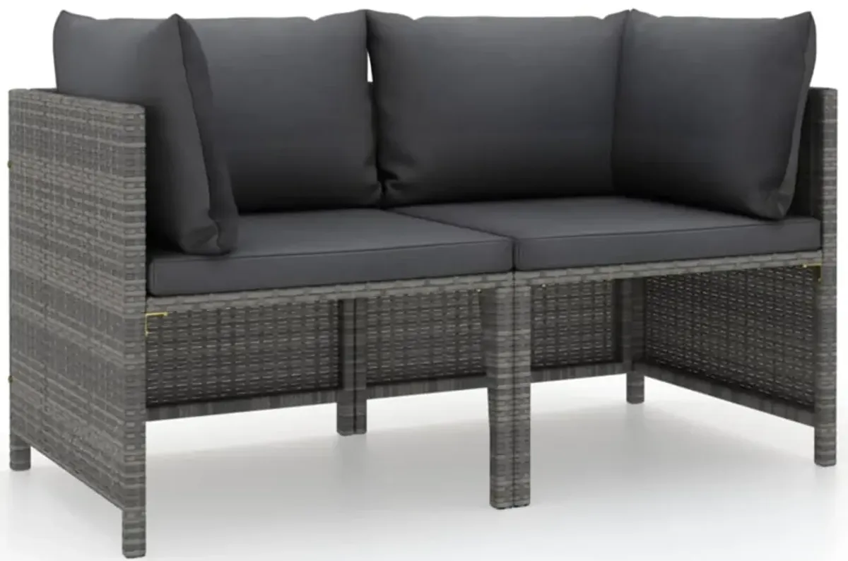 vidaXL 2-Seater Patio Sofa with Cushions Gray Poly Rattan