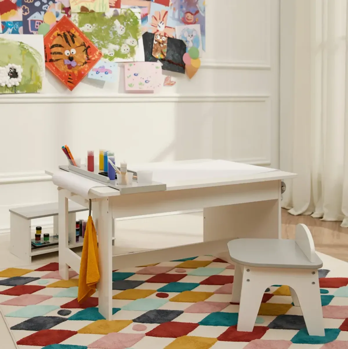 Fantasy Fields - Little Artist Monet Play Art Table Kids Furniture - White/Gray