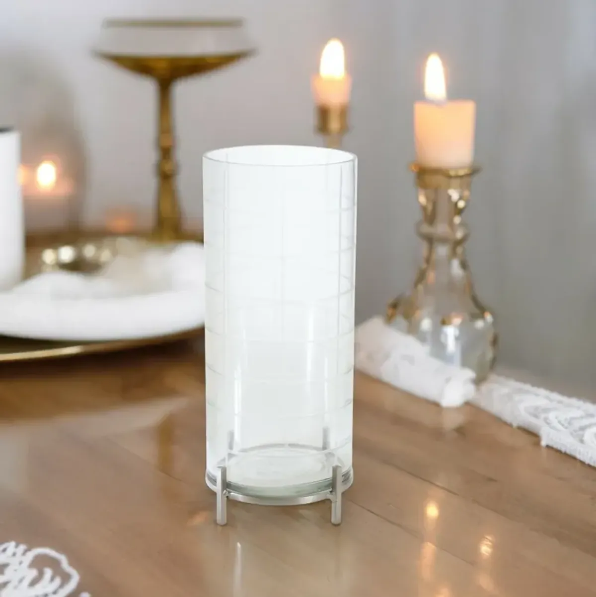 5.5"D x 12"H Candle Holder - Glass and Iron for Timeless Elegance
