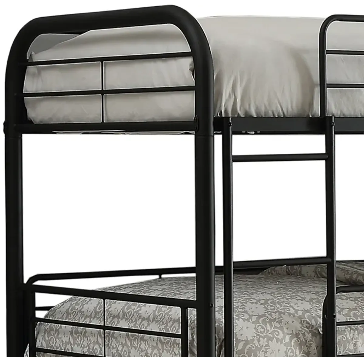 Triple Layer Full Size Metal Bunk Bed with Attached Ladder, Black-Benzara