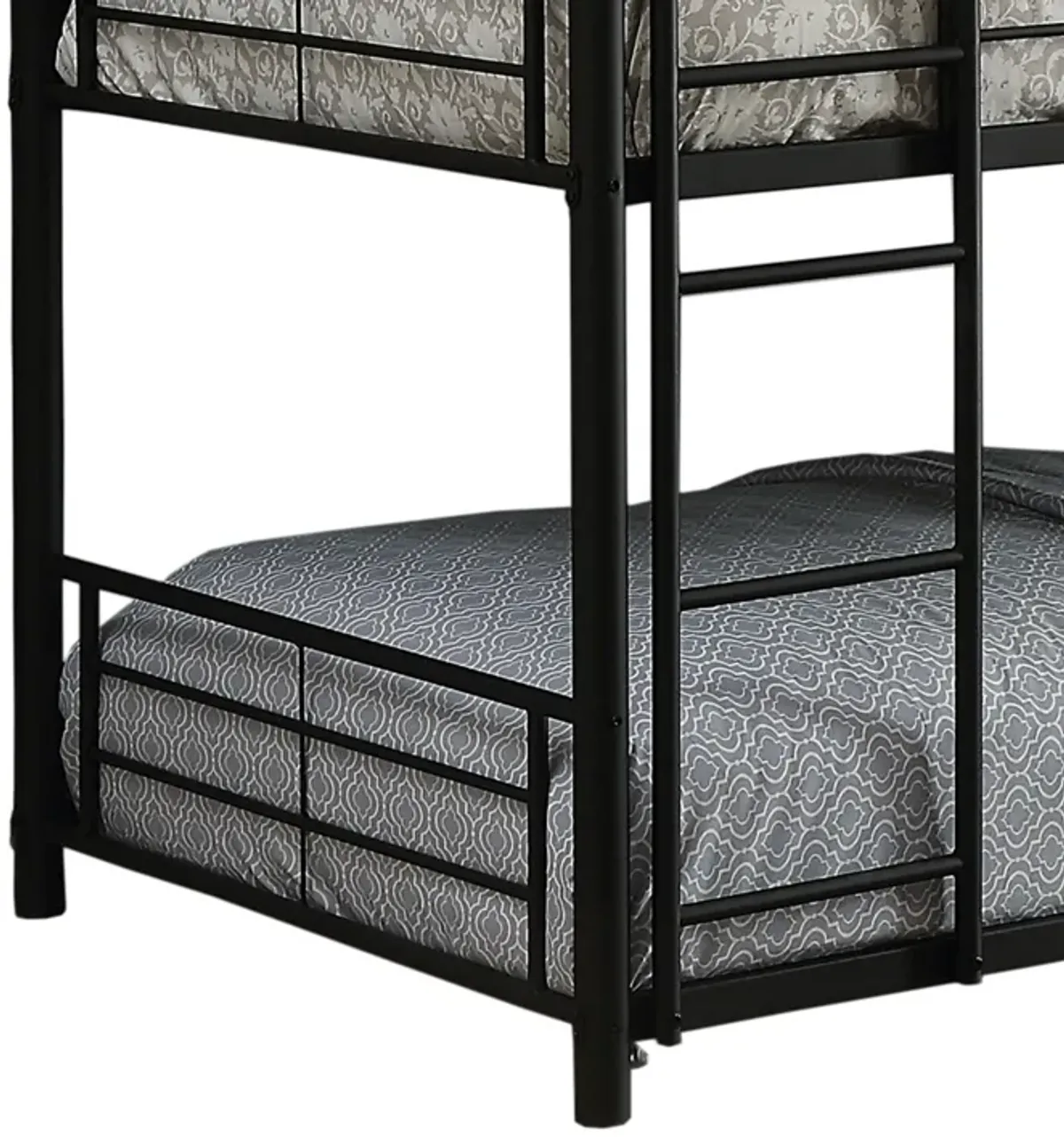 Triple Layer Full Size Metal Bunk Bed with Attached Ladder, Black-Benzara