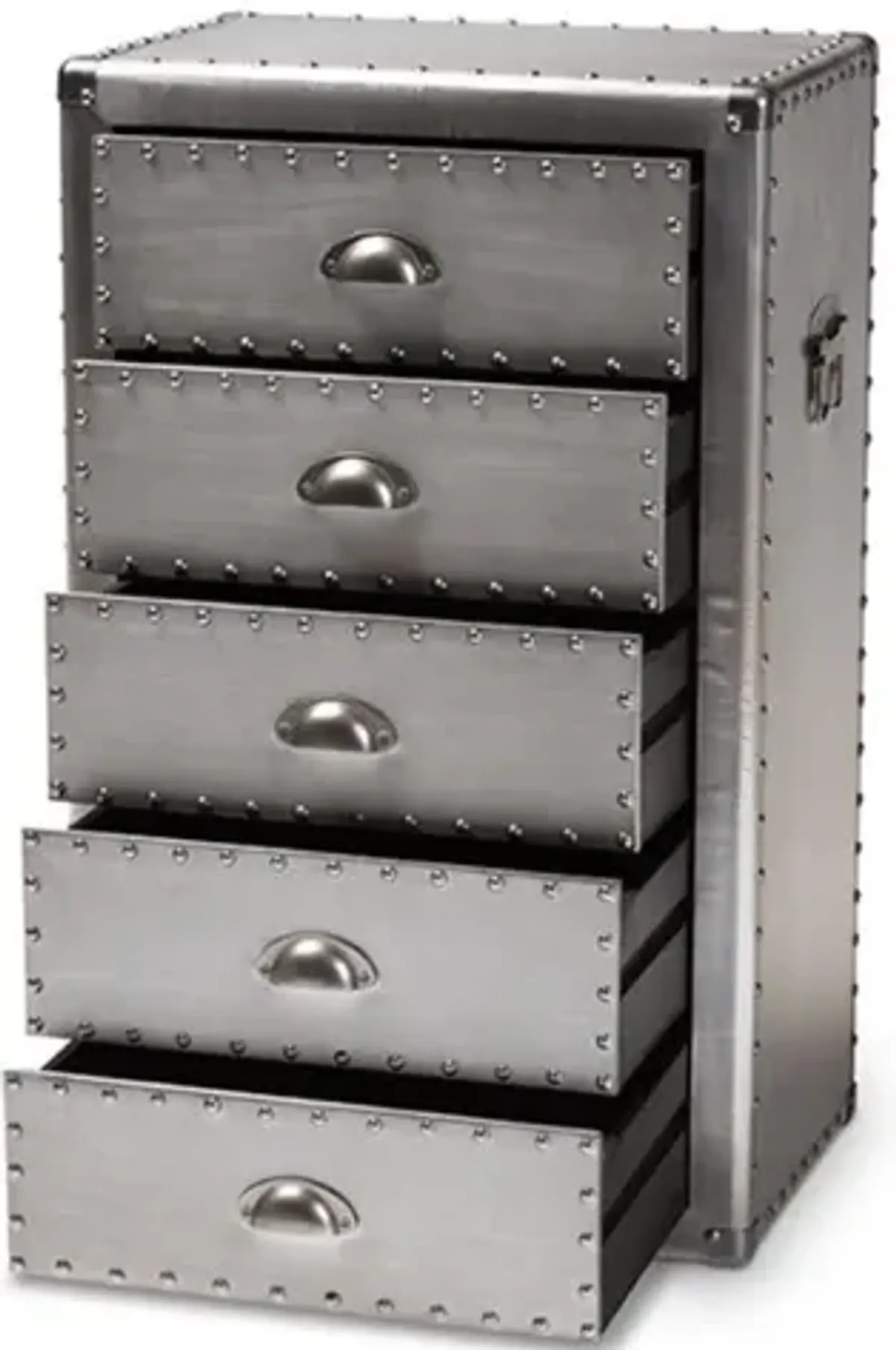 Davet French Industrial Silver Metal 5-Drawer Accent Storage Cabinet