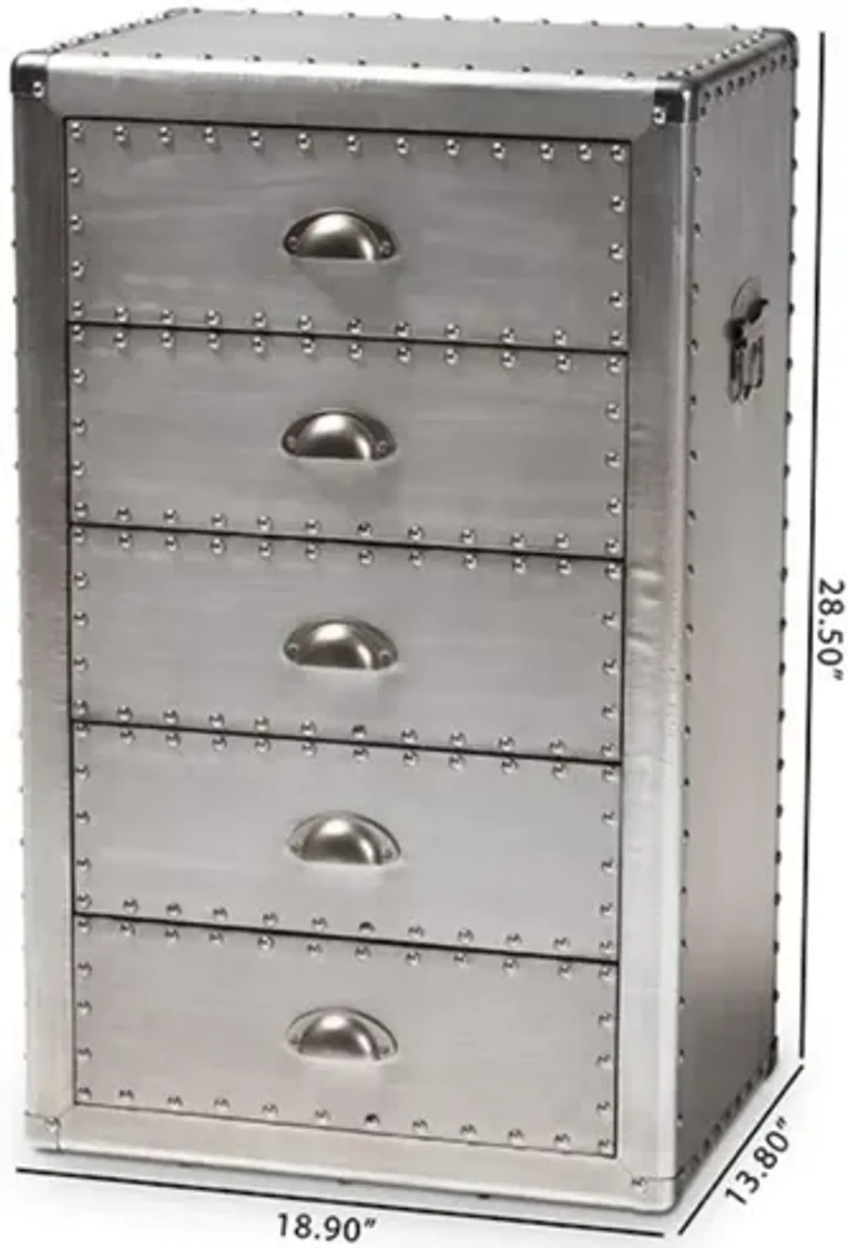 Davet French Industrial Silver Metal 5-Drawer Accent Storage Cabinet