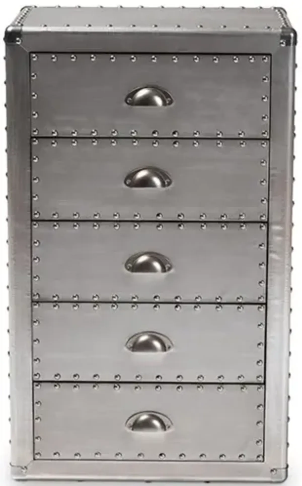 Davet French Industrial Silver Metal 5-Drawer Accent Storage Cabinet