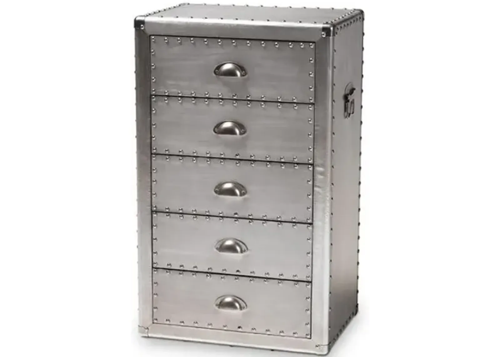 Davet French Industrial Silver Metal 5-Drawer Accent Storage Cabinet