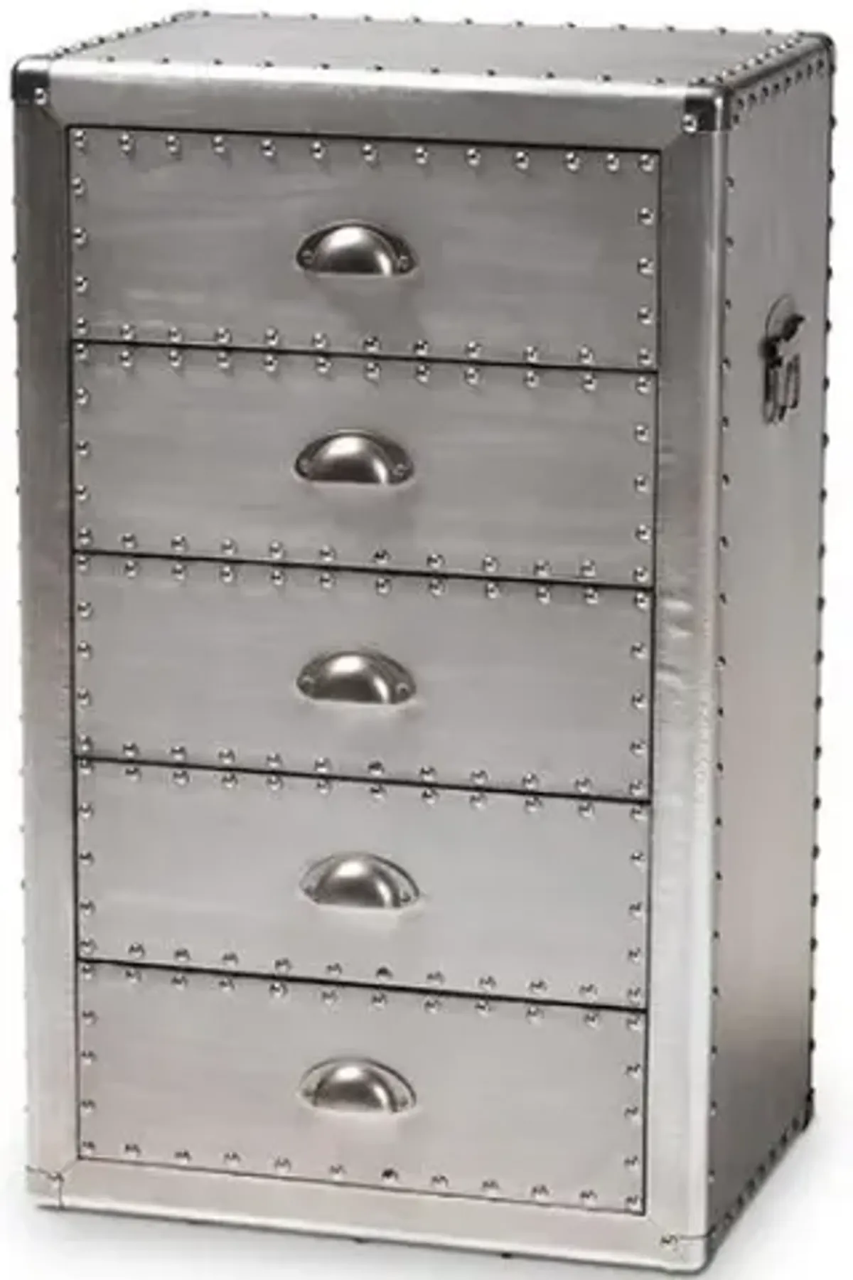 Davet French Industrial Silver Metal 5-Drawer Accent Storage Cabinet