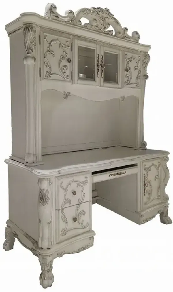 Ally Computer Desk and Hutch, Victorian Classic Bone White, 88 Inch - Benzara