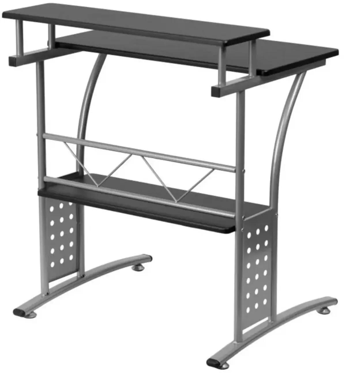 Hivvago Modern Metal Frame Computer Desk with Black Laminate Top and Raised Shelf