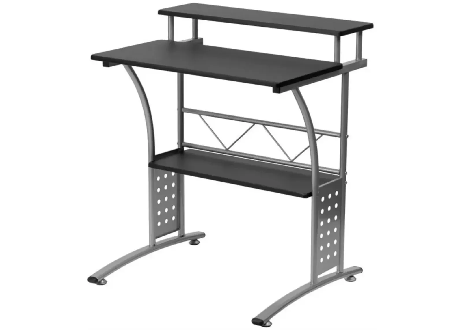 Hivvago Modern Metal Frame Computer Desk with Black Laminate Top and Raised Shelf