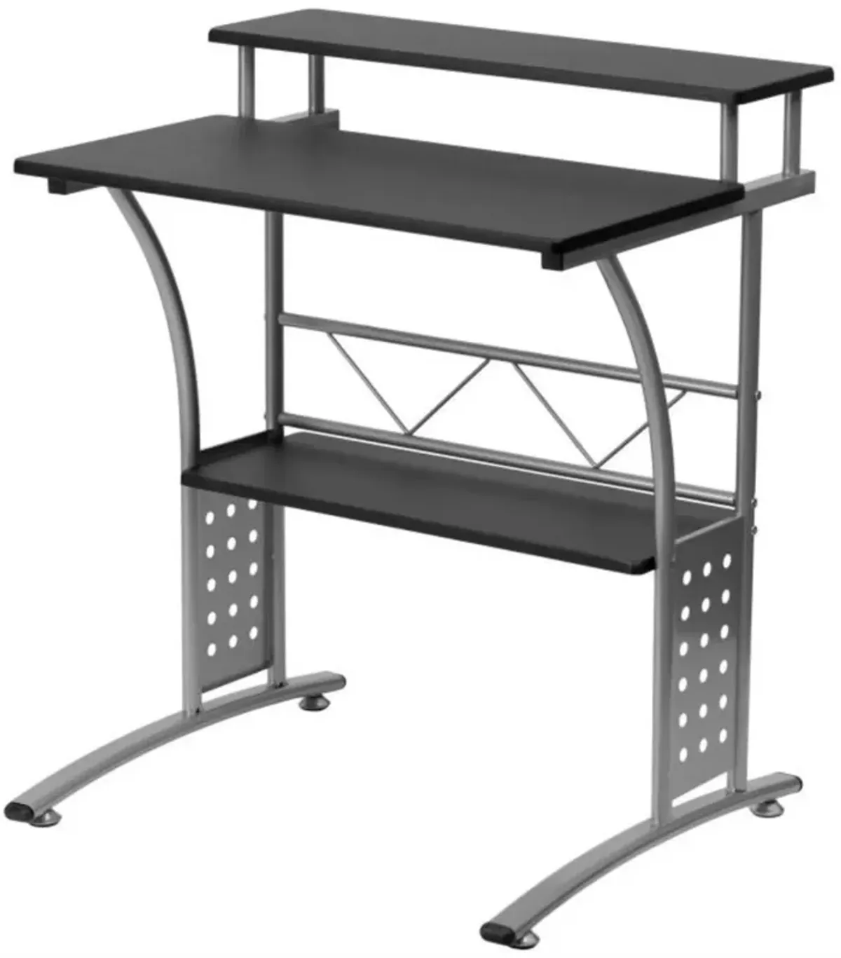 Hivvago Modern Metal Frame Computer Desk with Black Laminate Top and Raised Shelf