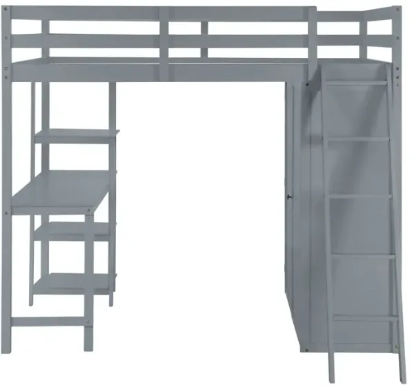 Merax Loft Bed with Wardrobe and Desk and Shelves