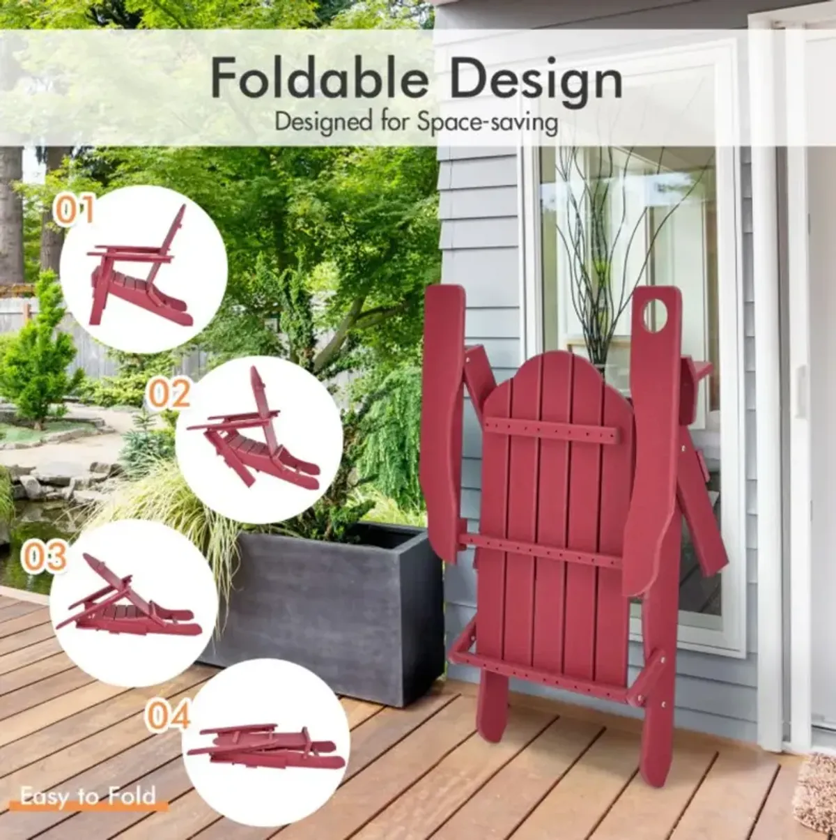 Hivvago Foldable Weather Resistant Patio Chair with Built-in Cup Holder