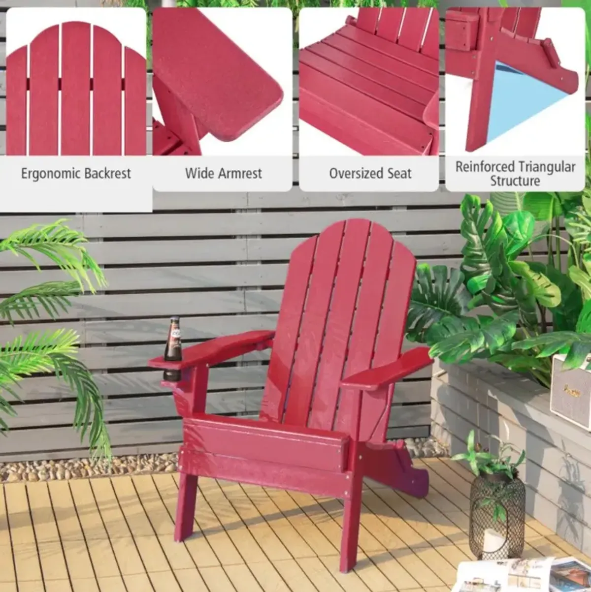 Hivvago Foldable Weather Resistant Patio Chair with Built-in Cup Holder