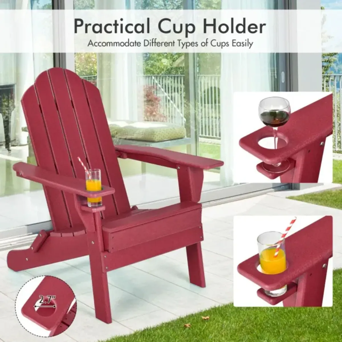 Hivvago Foldable Weather Resistant Patio Chair with Built-in Cup Holder