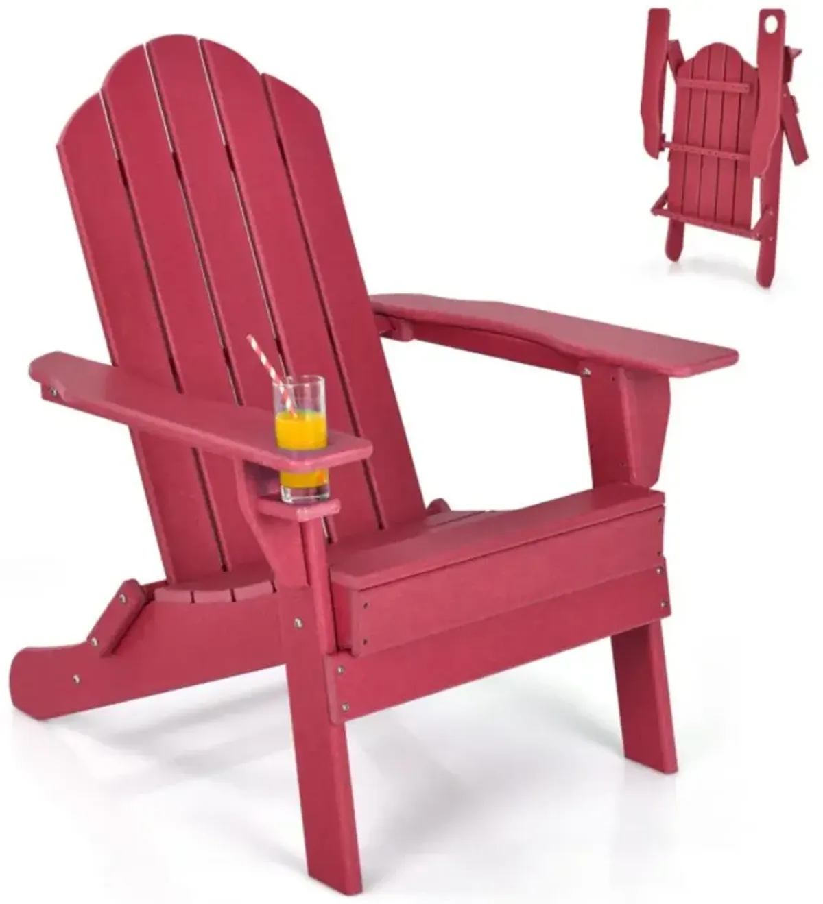 Hivvago Foldable Weather Resistant Patio Chair with Built-in Cup Holder