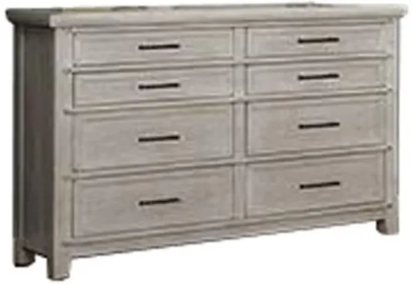 Enna Wide Dresser with 9 Drawers, Black, Antique White Solid Wood - Benzara
