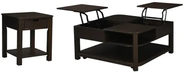 Flora 2 Piece Dark Brown MDF Lift Top Coffee And End Table Set