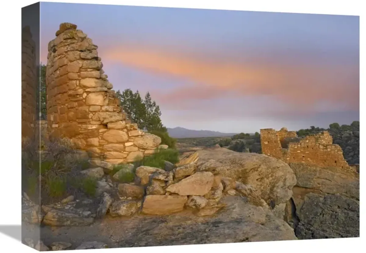 Stronghold House with Sleeping Ute Mountain, Hovenweep National Monument, Utah-Canvas Art-16x12