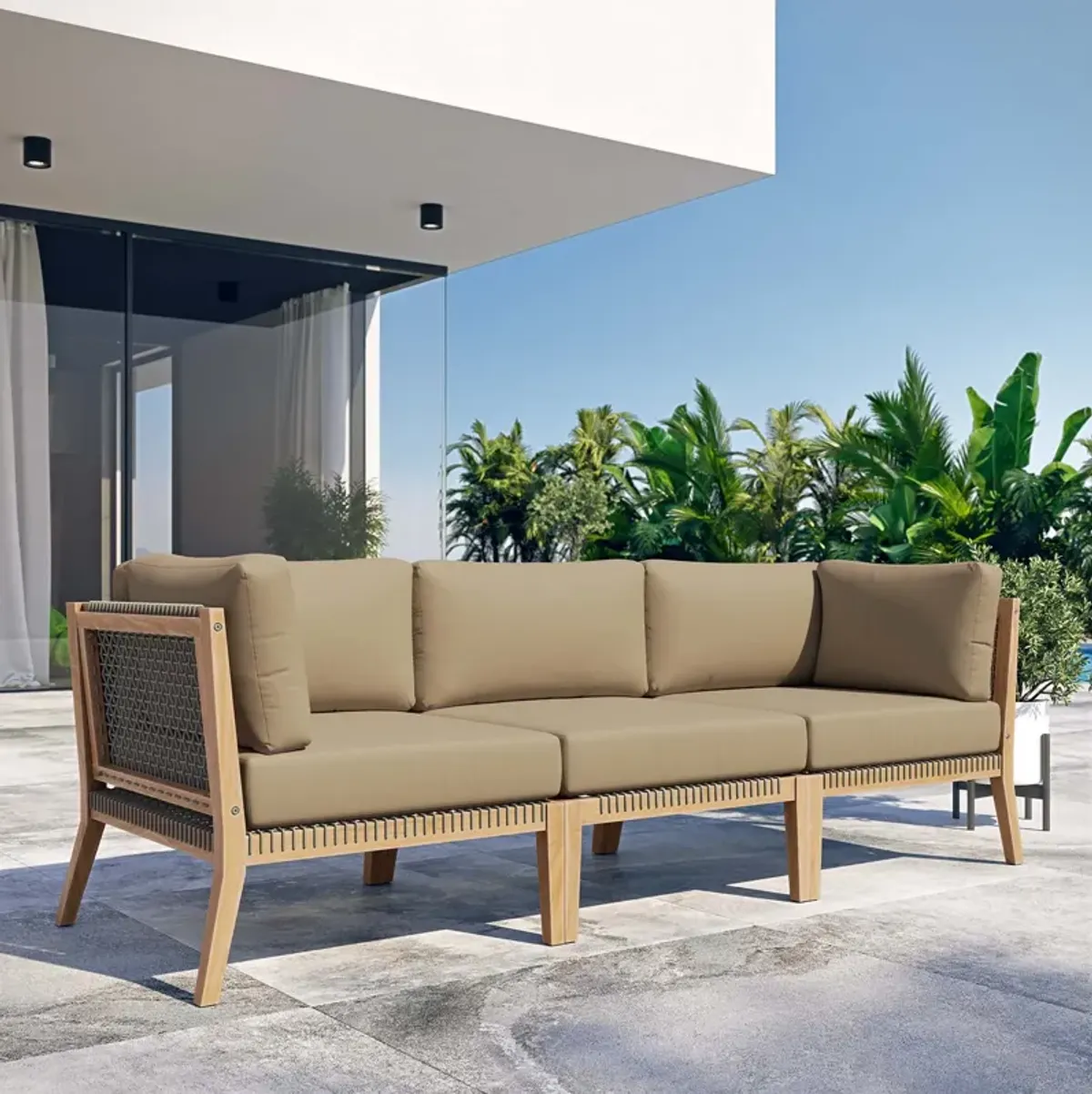 Modway - Clearwater Outdoor Patio Teak Wood Sofa