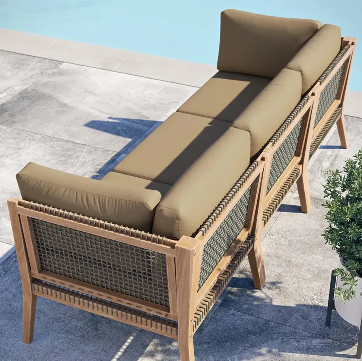 Modway - Clearwater Outdoor Patio Teak Wood Sofa