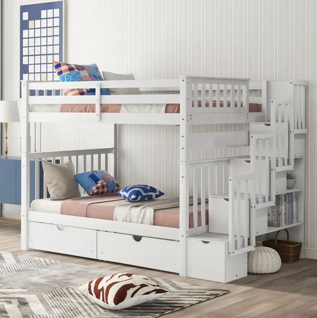 Merax Bunk Bed with Shelves and 6 Storage Drawers