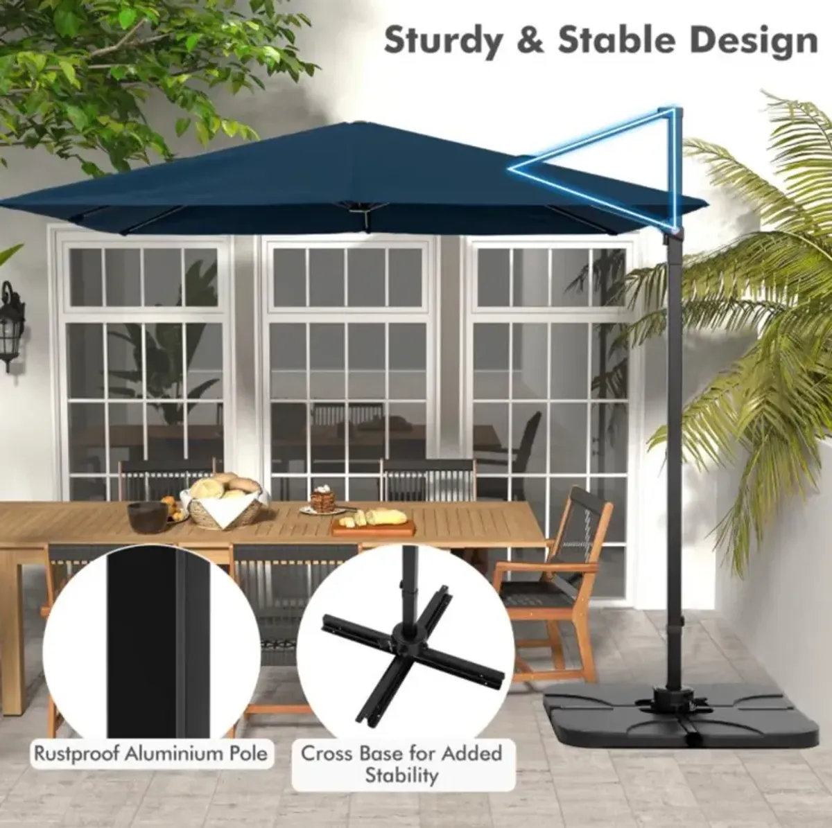 Hivvago 9.5 Feet Square Patio Cantilever Umbrella with 360° Rotation