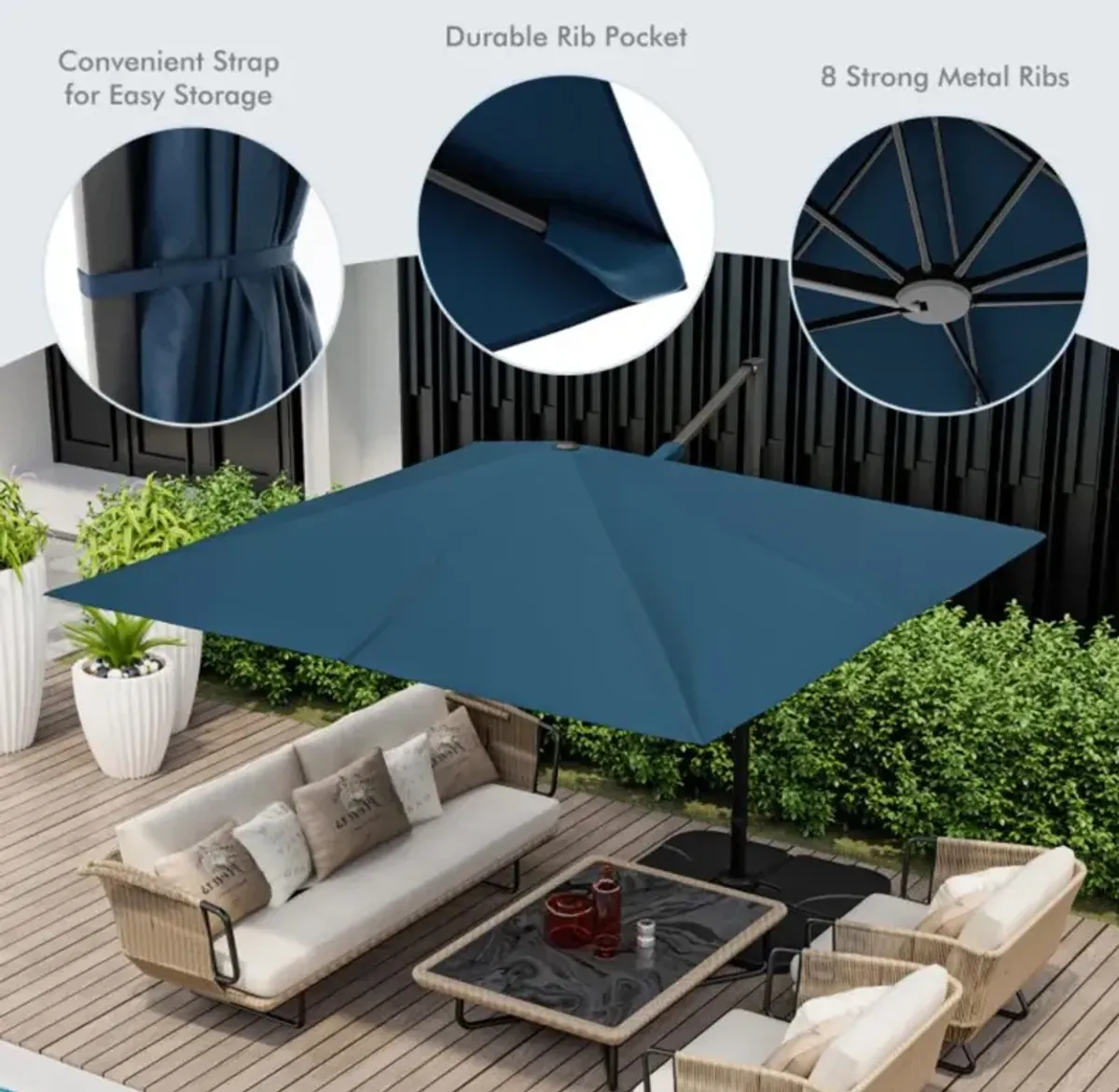 Hivvago 9.5 Feet Square Patio Cantilever Umbrella with 360° Rotation