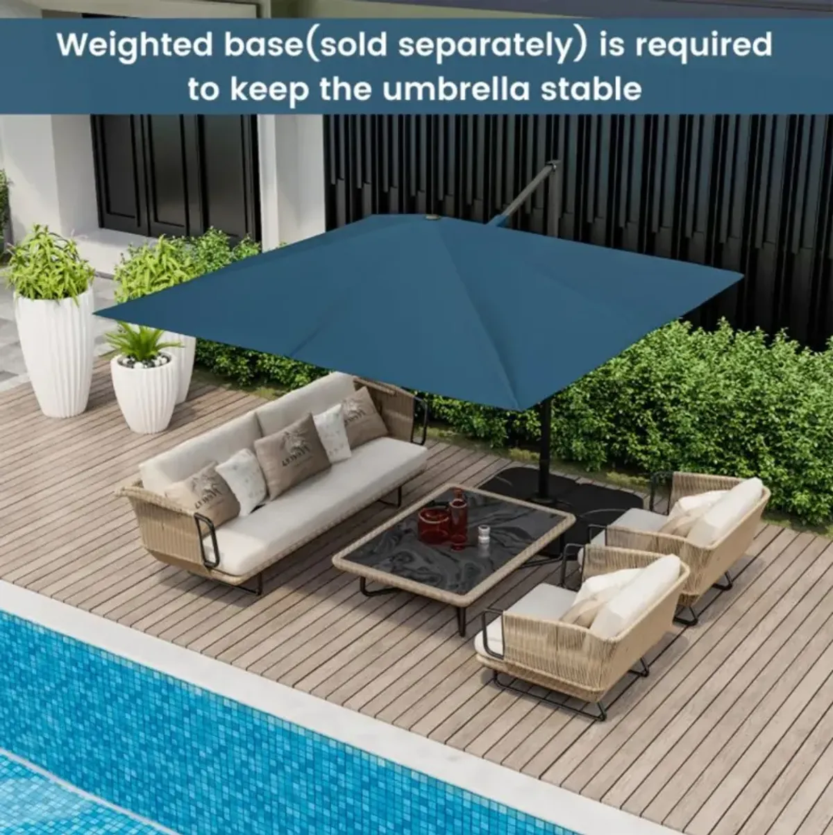 Hivvago 9.5 Feet Square Patio Cantilever Umbrella with 360° Rotation