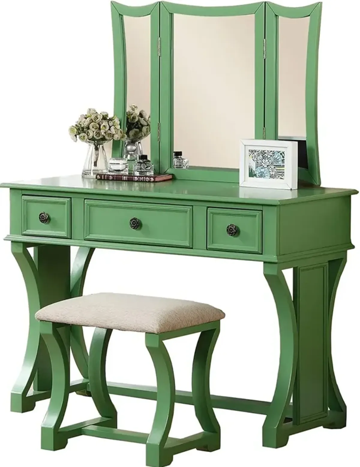 Modern Apple Color Vanity Set with Mirror & Stool